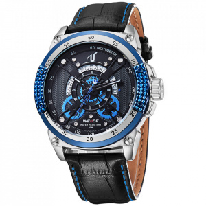 Ceas WEIDE, Quartz, Casual Sport, Albastru, Curea Piele, UV1605-5C