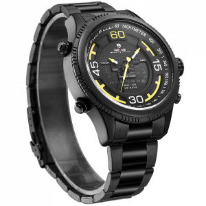 Ceas WEIDE, Quartz, Casual Sport, Galben, Curea Metalica, WH6306B-3C
