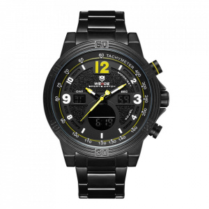 Ceas WEIDE, Quartz, Casual Sport, Galben, Curea Metalica, WH6908B-3C