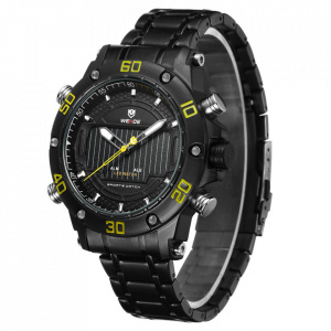 Ceas WEIDE, Quartz, Casual Sport, Galben, Curea Metalica, WH6910B-3C