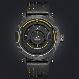 Ceas WEIDE, Quartz, Casual Sport, Galben, Curea Piele, UV1708B-3C