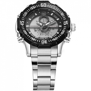 Ceas WEIDE, Quartz, Casual Sport, Negru, Curea Metalica, WH6105-1C
