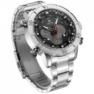 Ceas WEIDE, Quartz, Casual Sport, Negru, Curea Metalica, WH6308-1C