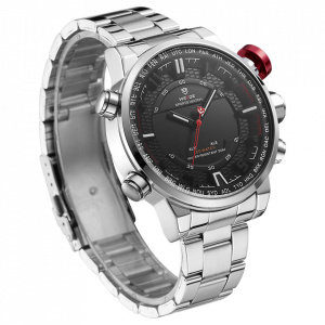 Ceas WEIDE, Quartz, Casual Sport, Negru, Curea Metalica, WH6402-1C