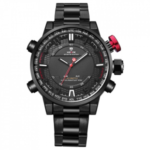 Ceas WEIDE, Quartz, Casual Sport, Negru, Curea Metalica, WH6402B-1C