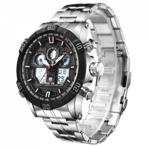Ceas WEIDE, Quartz, Casual Sport, Negru, Curea Metalica, WH6901-1C