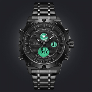 Ceas WEIDE, Quartz, Casual Sport, Negru, Curea Metalica, WH6906B-1C