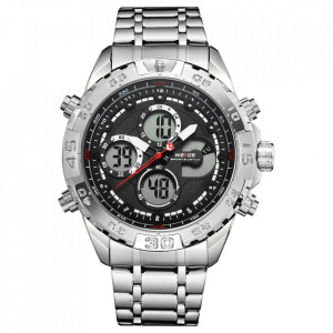 Ceas WEIDE, Quartz, Casual Sport, Negru, Curea Metalica, WH6909-1C