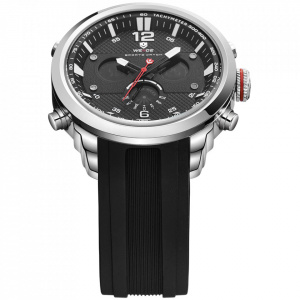 Ceas WEIDE, Quartz, Casual Sport, Negru, Curea Silicon, WH6303-3C