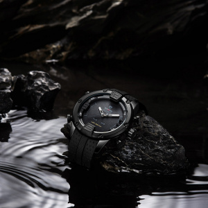 Ceas WEIDE, Quartz, Casual Sport, Negru, Curea Silicon, WH7301B-1C