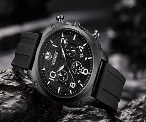 Ceas WEIDE, Quartz, Casual Sport, Negru, Curea Silicon, WH7308B-1C