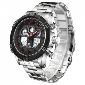 Ceas WEIDE, Quartz, Casual Sport, Rosu, Curea Metalica, WH6901-3C
