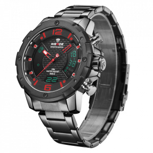 Ceas WEIDE, Quartz, Casual Sport, Rosu, Curea Metalica, WH8504B-1C