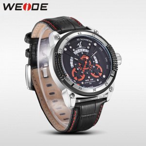 Ceas WEIDE, Quartz, Casual Sport, Rosu, Curea Piele, UV1605-3C