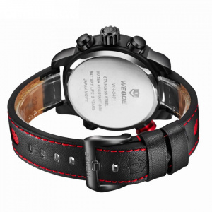 Ceas WEIDE, Quartz, Casual Sport, Rosu, Curea Piele, WH3401B-6C