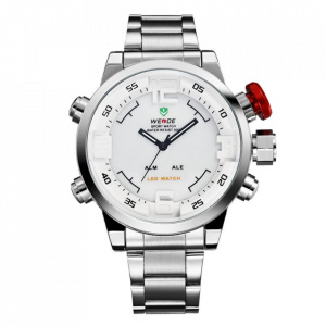 Ceas WEIDE, Quartz, Casual Sport, Alb, Curea Metalica, WH2309-2C