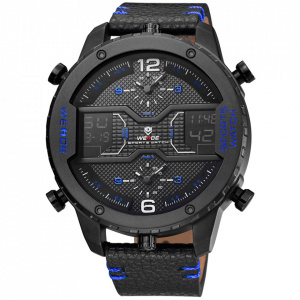 Ceas WEIDE, Quartz, Casual Sport, Albastru, Curea Piele, WH6401B-4C