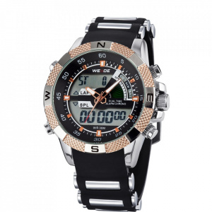Ceas WEIDE, Quartz, Casual Sport, Auriu, Curea Silicon, WH1104-14C