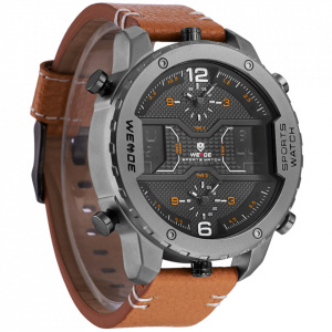 Ceas WEIDE, Quartz, Casual Sport, Maro, Curea Piele, WH6401-3C