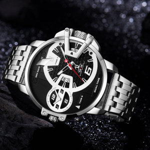 Ceas WEIDE, Quartz, Casual Sport, Negru, Curea Metalica, UV1702-1C