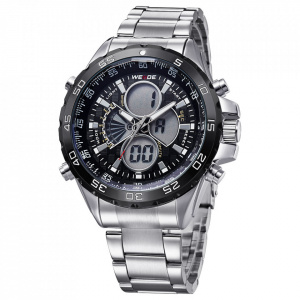 Ceas WEIDE, Quartz, Casual Sport, Negru, Curea Metalica, WH1103-1C
