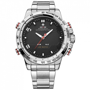 Ceas WEIDE, Quartz, Casual Sport, Negru, Curea Metalica, WH6102-1C