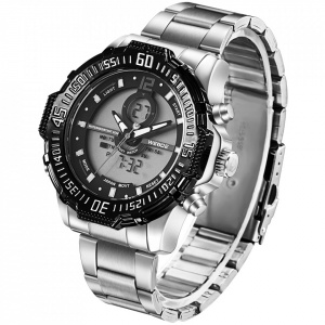 Ceas WEIDE, Quartz, Casual Sport, Negru, Curea Metalica, WH6105-1C