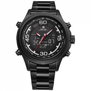 Ceas WEIDE, Quartz, Casual Sport, Negru, Curea Metalica, WH6306B-1C