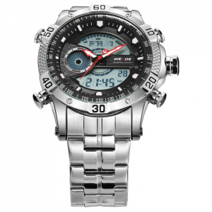 Ceas WEIDE, Quartz, Casual Sport, Negru, Curea Metalica, WH6902-1C