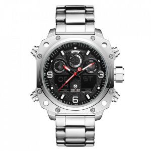 Ceas WEIDE, Quartz, Casual Sport, Negru, Curea Metalica, WH7303-1C