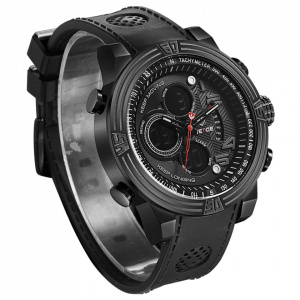 Ceas WEIDE, Quartz, Casual Sport, Negru, Curea Piele, WH5209B-5C