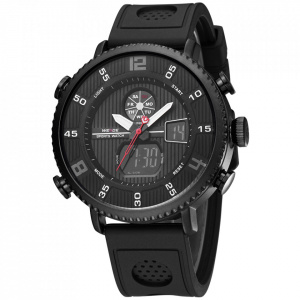 Ceas WEIDE, Quartz, Casual Sport, Negru, Curea Piele, WH6106B-1C