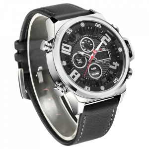 Ceas WEIDE, Quartz, Casual Sport, Negru, Curea Piele, WH7309-1C