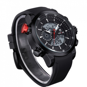 Ceas WEIDE, Quartz, Casual Sport, Negru, Curea Silicon, WH3401B-1C