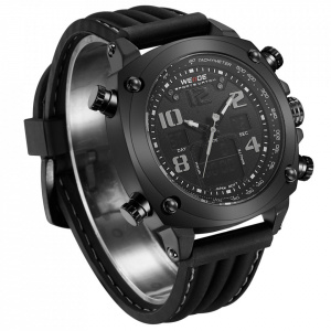 Ceas WEIDE, Quartz, Casual Sport, Negru, Curea Silicon, WH5208B-1C