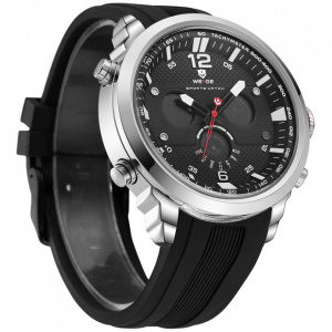 Ceas WEIDE, Quartz, Casual Sport, Negru, Curea Silicon, WH6303-3C