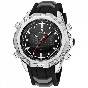 Ceas WEIDE, Quartz, Casual Sport, Negru, Curea Silicon, WH6406-1C