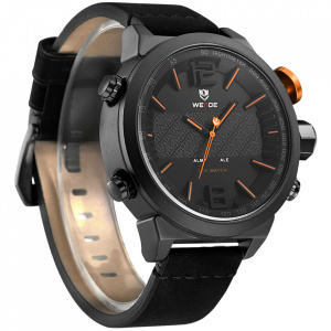 Ceas WEIDE, Quartz, Casual Sport, Orange, Curea Piele, WH6101B-4C