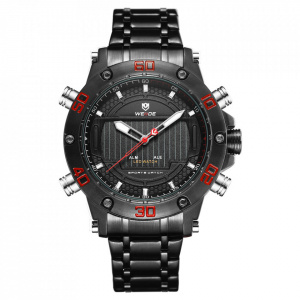 Ceas WEIDE, Quartz, Casual Sport, Rosu, Curea Metalica, WH6910B-2C