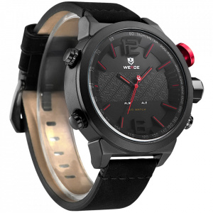 Ceas WEIDE, Quartz, Casual Sport, Rosu, Curea Piele, WH6101B-1C