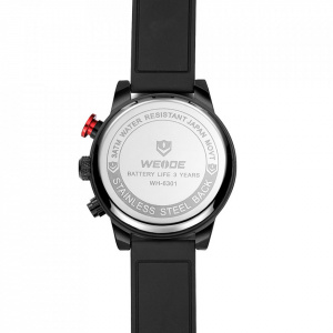 Ceas WEIDE, Quartz, Casual Sport, Rosu, Curea Piele, WH6301B-2C