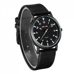 Ceas WEIDE, Quartz, Clasic, Negru, Curea Piele, WD003B-1C