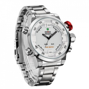 Ceas WEIDE, Quartz, Casual Sport, Alb, Curea Metalica, WH2309-2C