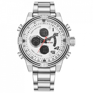 Ceas WEIDE, Quartz, Casual Sport, Alb, Curea Metalica, WH5209-2C