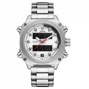 Ceas WEIDE, Quartz, Casual Sport, Alb, Curea Metalica, WH7302-2C