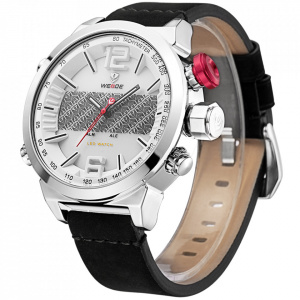 Ceas WEIDE, Quartz, Casual Sport, Alb, Curea Piele, WH6101-2C