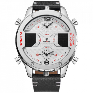 Ceas WEIDE, Quartz, Casual Sport, Alb, Curea Piele, WH6401-2C