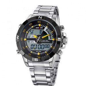 Ceas WEIDE, Quartz, Casual Sport, Galben, Curea Metalica, WH1104-5C
