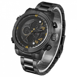 Ceas WEIDE, Quartz, Casual Sport, Galben, Curea Metalica, WH5209B-3C