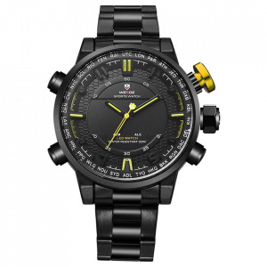 Ceas WEIDE, Quartz, Casual Sport, Galben, Curea Metalica, WH6402B-3C